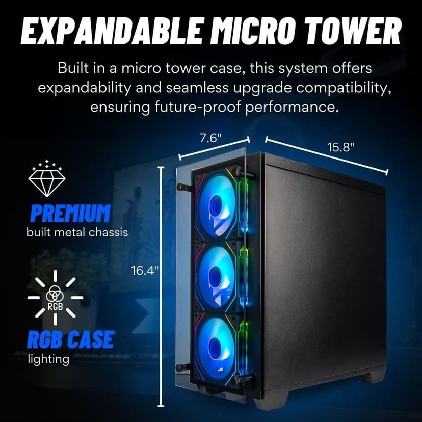 Stratos Micro Gaming Desktop PC - NVD RTX 5090, AMD Ryzen 7 9800X3D, 64GB DDR5 RAM, 2TB NVMe SSD, WiFi, Windows 11 Pro - Gamer Computer