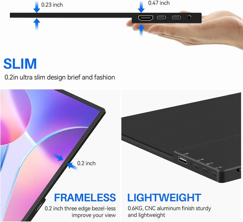 14 Inch Touchscreen Portable Monitor 1200P Slim and Lightweight Bezel less FHD IPS HDR Gaming Monitor, Laptop Travel Sub-Monitor with Built-in Speakers and VESA for Laptop Mac PC Xbox PS4/5 Switch