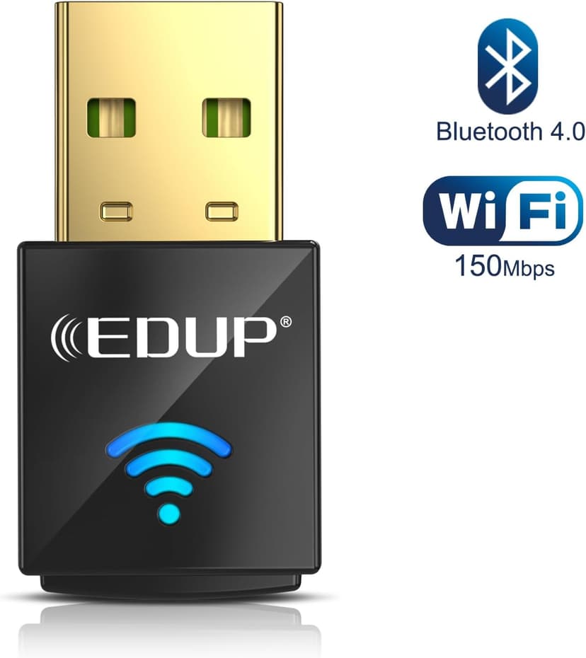 EDUP USB Bluetooth WiFi Adapter for PC, USB Bluetooth 4.0 Adapter, Wireless Nano USB Network Adapter 2.4Ghz 150Mbps, Only Compatible with Windows 11/10/7/8/8.1 -Black