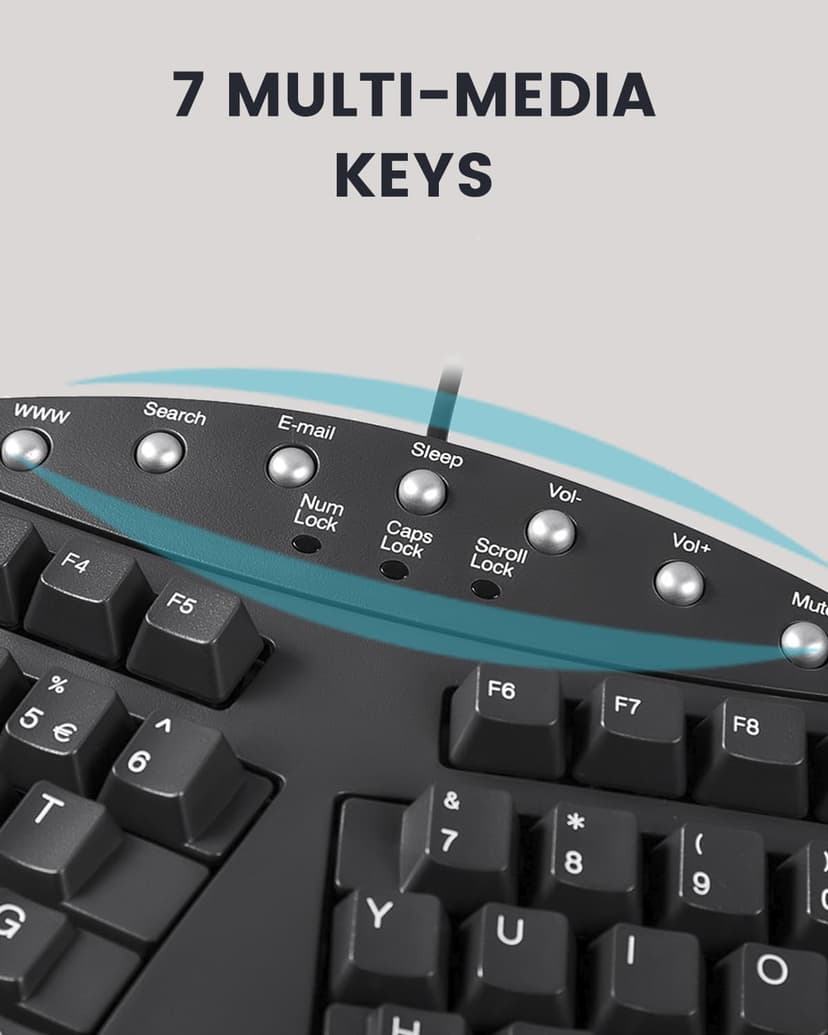Perixx PERIBOARD-512B Wired Ergonomic USB Keyboard - Bulky 19.1x9.3x2 inches Split Design - Black - NDAA Compliant - US English