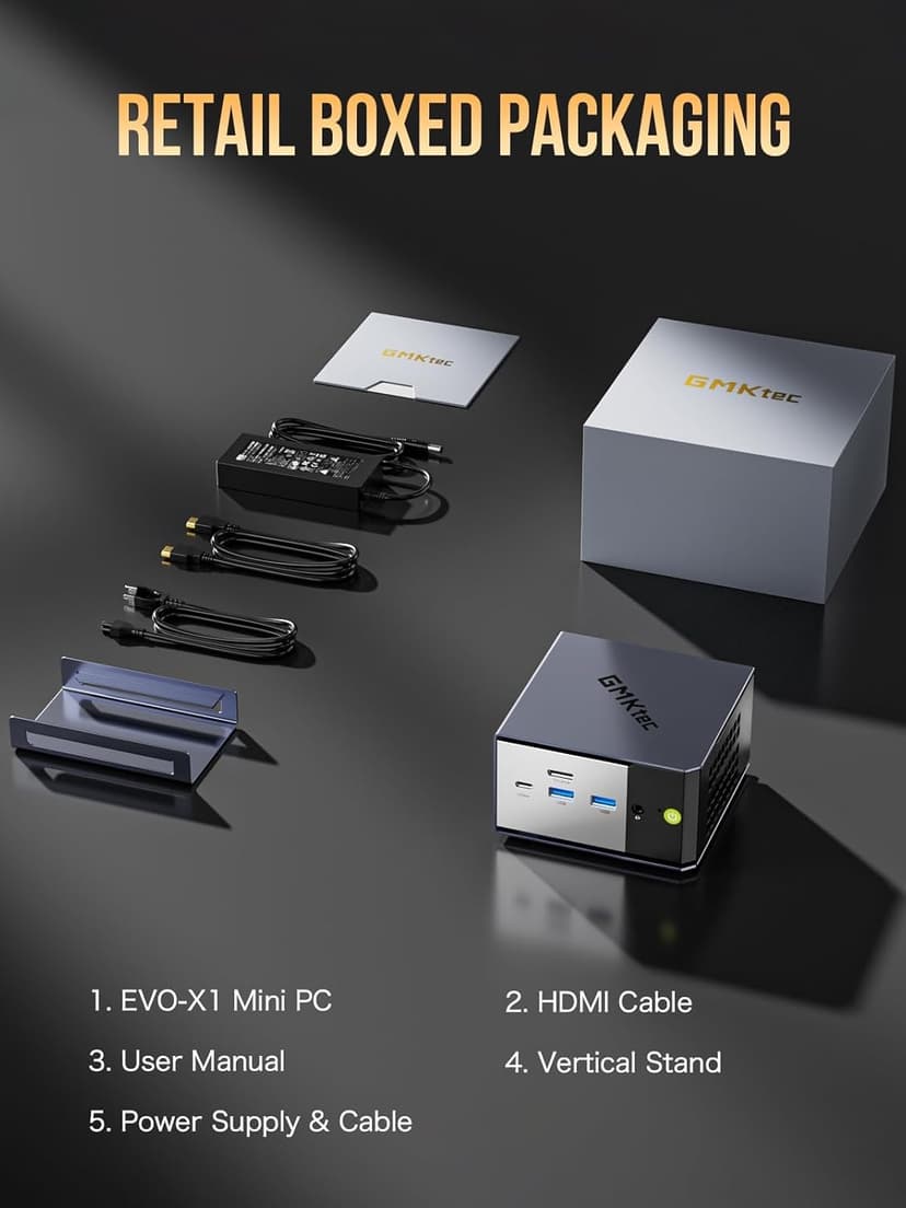 GMKtec EVO-X1 AI Mini PC AMD Ryzen AI 9 HX-370 Series (up to 5.1GHz) Mini Gaming Computers, 32GB LPDDR5X 2TB PCIe 4.0 SSD, Triple Screen 8K Display, WiFi 6 & USB4/Oculink Interface