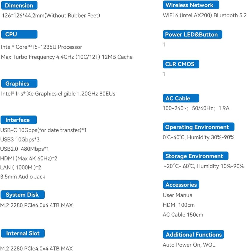 Beelink Mini PC, EQi12 Mini Computers Intel i5-1235U(Up to 4.4GHz) 10C/12T, Micro PC 16GB DDR4 RAM 500GB M.2 NVMe SSD, Desktop Computer 4K@60Hz/HDMI&DP/WiFi6/BT5.2/Gigabit Ethernet/HTPC/W-11 Pro