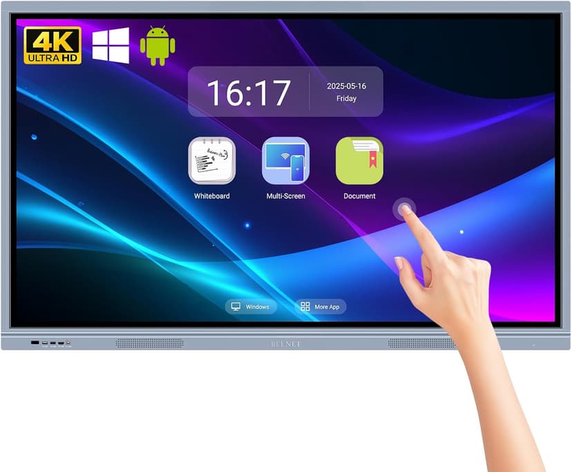 55" 4K Touch Screen Dual System All-in-One Computer for Senior Center, Wall-Mountable, Intel i5 Win 10 Pro, 4GB RAM/256GB SSD, Android 11, Anti-Glare, HDMI/USB/VGA/Bluetooth/WiFi