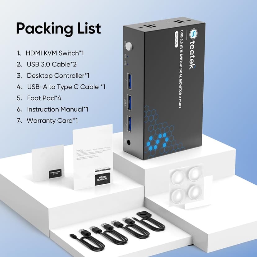 8K HDMI KVM Switch 2 Monitors 2 Computers, 8K@60Hz Dual KVM Switch for 2 Computers Sharing 2 Monitors, Keyboard, Mouse, Hard Drives, Printer, with EDID Adaptive, 2*USB Cables, and Controller.
