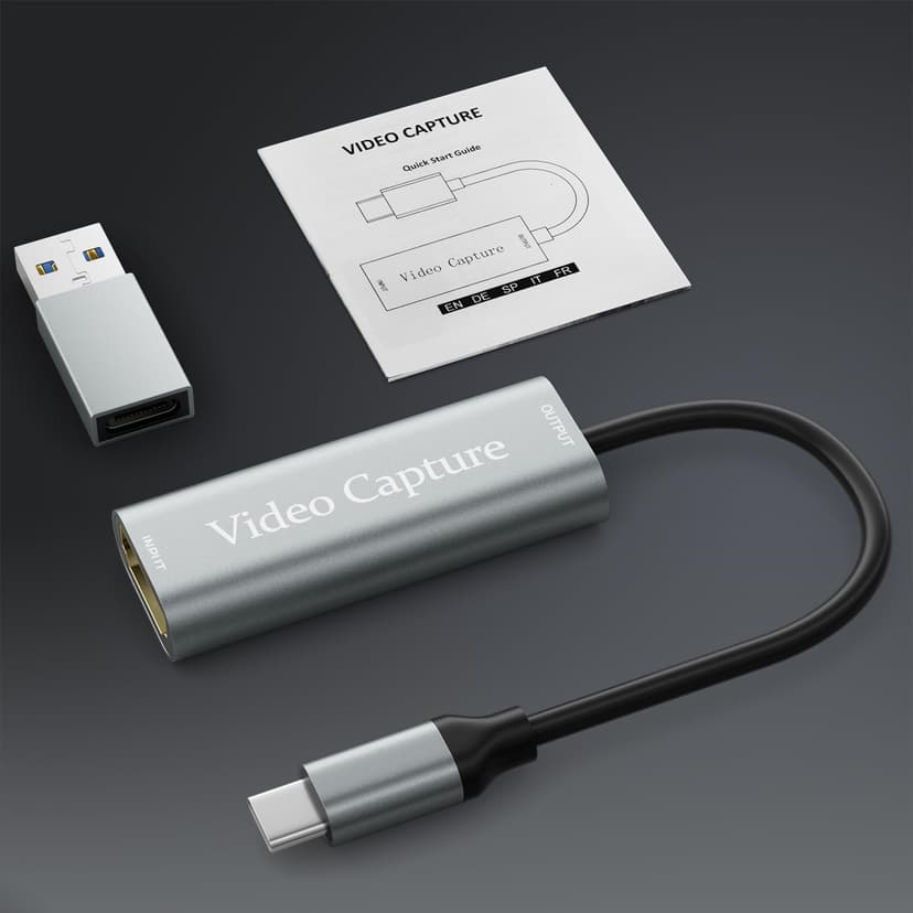 Video Capture Card, USB3.0 HDMI to USB C Capture Card, 4K 1080P 60FPS, Video Recording Card for Gaming Live Streaming, for Windows/Mac OS System with USB C Adapter to Adjust PS4, Switch, Xbox