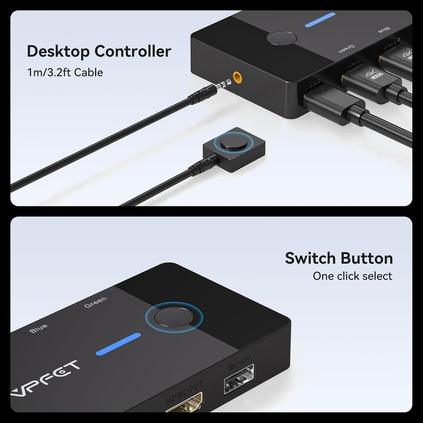 HDMI KVM Switch 1 Monitors 2 Computers 4K@60Hz USB KVM Switches 2 Ports for 2 PC Sharing Single Monitor and Keyboard Mouse with Wired Extend Controller Plug and Play