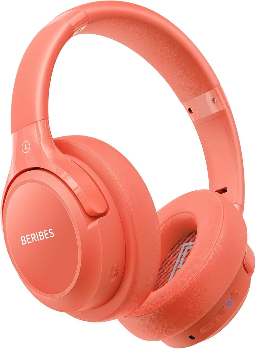 Bluetooth Headphones Over Ear,BERIBES 65H Playtime and 6 EQ Music Modes Wireless with Microphone,HiFi Stereo Foldable Lightweight Headset, Deep Bass for Home Office Outdoors Etc(Orange Red) (202A)