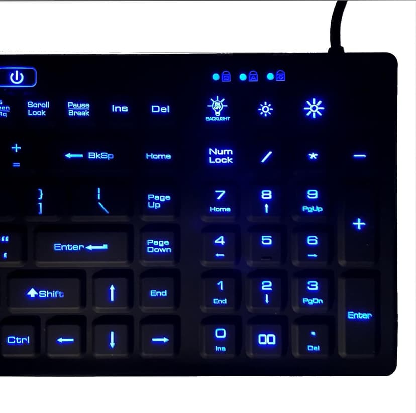 DS International DSI LED Backlit Keyboard with Number Pad - Industrial IP68 Waterproof Rugged Silicone IKB106BL