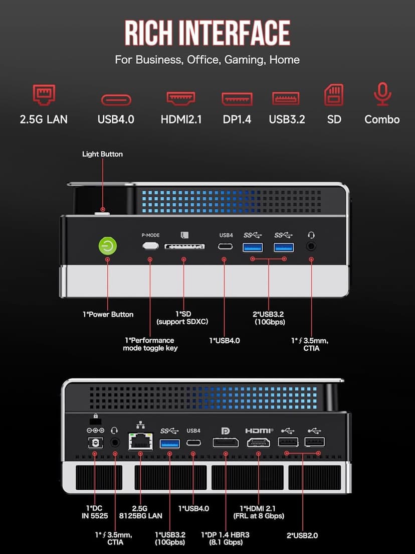 GMKtec AI Mini PC Ryzen Al Max+ 395 (up to 5.1GHz) Mini Gaming Computers, 128GB LPDDR5X 8000MHz (16GB*8) 2TB PCIe 4.0 SSD, Triple Screen 8K Display, WiFi 7 & USB4, SD Card Reader 4.0 EVO-X2