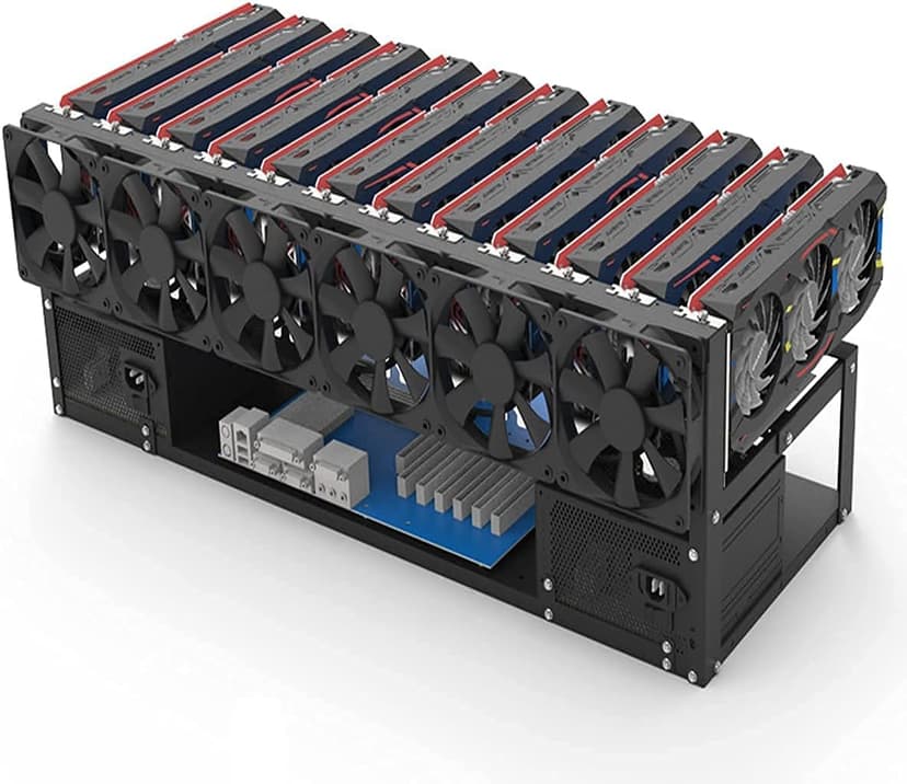 12 GPU Mining Rig Frame, Steel Open Air Miner Rig Case Support for Dual ATX, Bitcoin Miner Mining Rack for ETH Crypto Coin Currency Mining, Support to Dual Power Supply, Frame ONLY