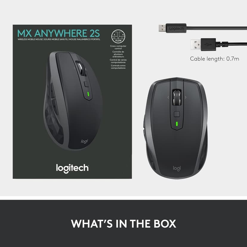 Logitech MX Anywhere 2S Bluetooth Edition Wireless Mouse - Use On Any Surface, Hyper-Fast Scrolling, Rechargeable, Control Up to 3 Apple Mac and Windows Computers and Laptops