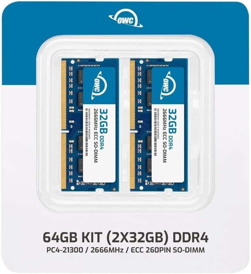 OWC 64GB (2x32GB) DDR4 2666MHz PC4-21300 CL19 2RX8 ECC Unbuffered SODIMM 1.2V 260-pin Memory RAM