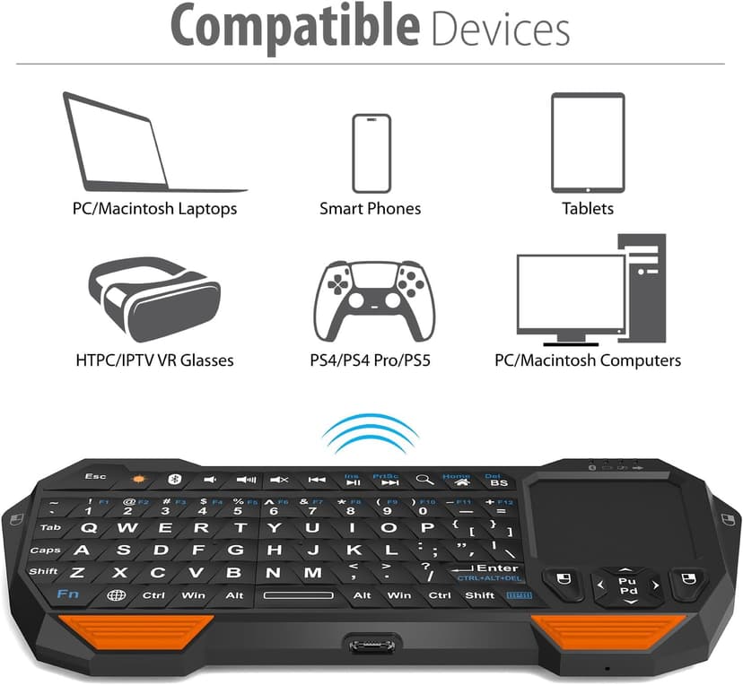 Fosmon Mini Bluetooth Keyboard (QWERTY Keypad), Wireless Portable with Touchpad, Compatible with Apple TV, Amazon Fire Stick, PS4, PS4 Pro, PS5, HTPC/IPTV, VR Glasses, Smartphones