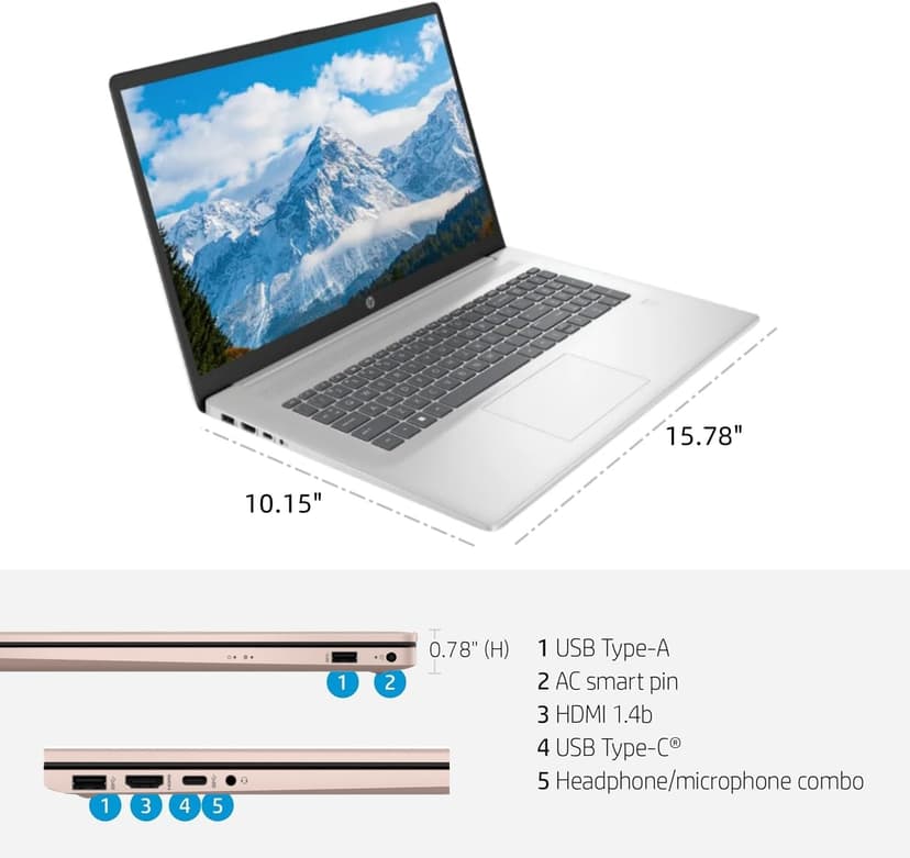 HP 17" Touchscreen Business Laptop, Intel 10-Core i7-1355U(Up to 5 GHz), Microsoft Office Pro Lifetime, 32 GB RAM, 1 TB SSD, HD Audio, 720P Webcam, WiFi 6, Bluetooth 5.3, Windows 11 Pro, Silver