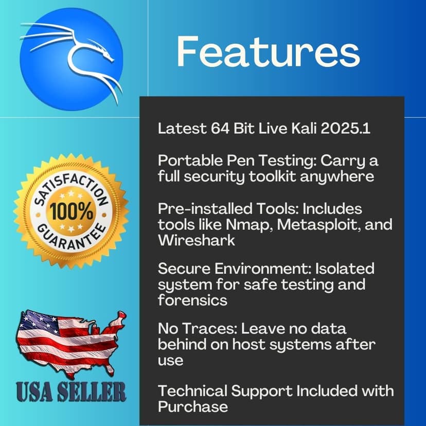 Kali Linux Latest OS for Hackers | Bootable 64 Bit Live Install USB Flash Thumb Drive | Cybersecurity Ethical Hacking and Penetration Testing | Over 600 Tools
