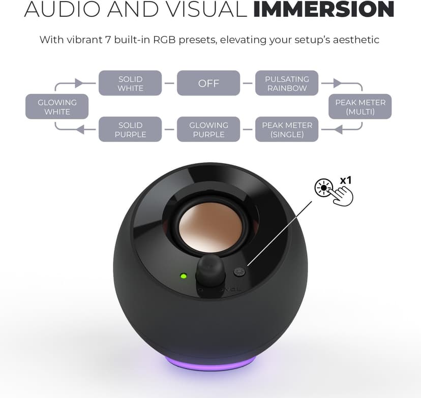 Creative Pebble SE Minimalist 2.0 USB-C Powered PC Speakers with RGB Lighting​, 3.5 mm AUX-in, Up to 4.4W RMS Power for Computers and Laptops (Black)