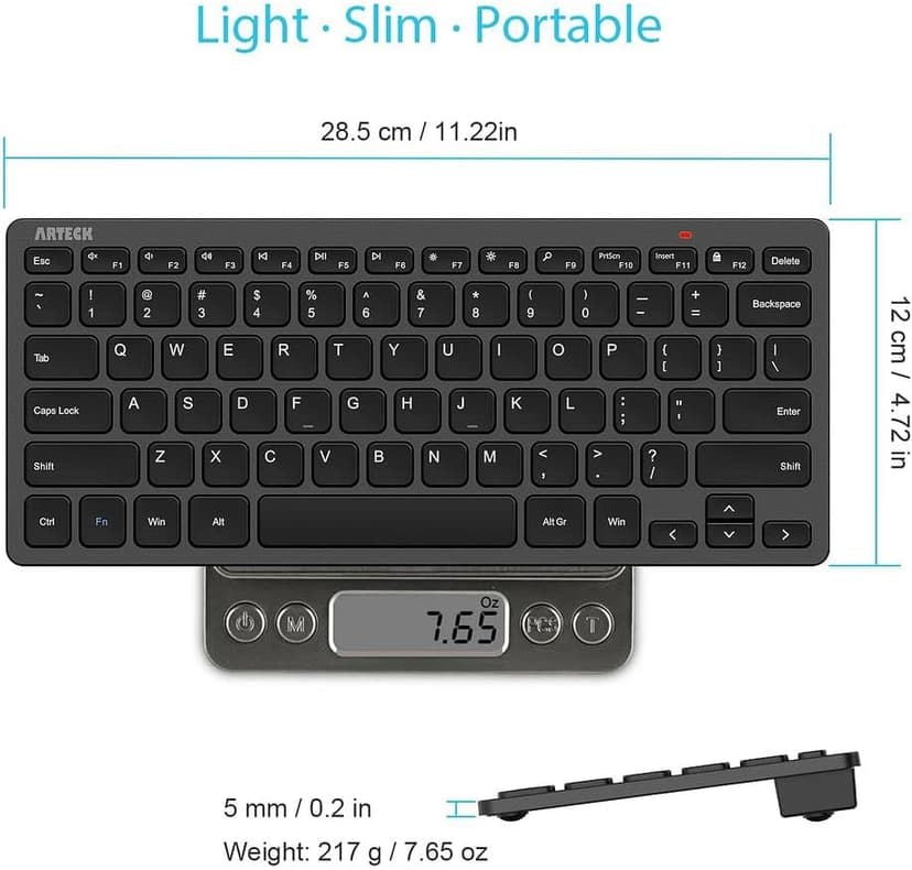 Arteck 2.4G Wireless Keyboard Ultra Slim and Compact Keyboard with Media Hotkeys for Computer Desktop PC Laptop Surface Smart TV and Windows 11/10/8/7, Black