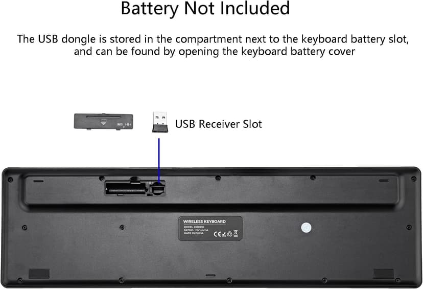 Wireless Keyboard, 2.4G USB External Silent Cordless Keyboard for Windows Chrome Laptop Computer PC Desktop Notebook Chromebook, 106 Keys Full Size with Number Pad (Black)