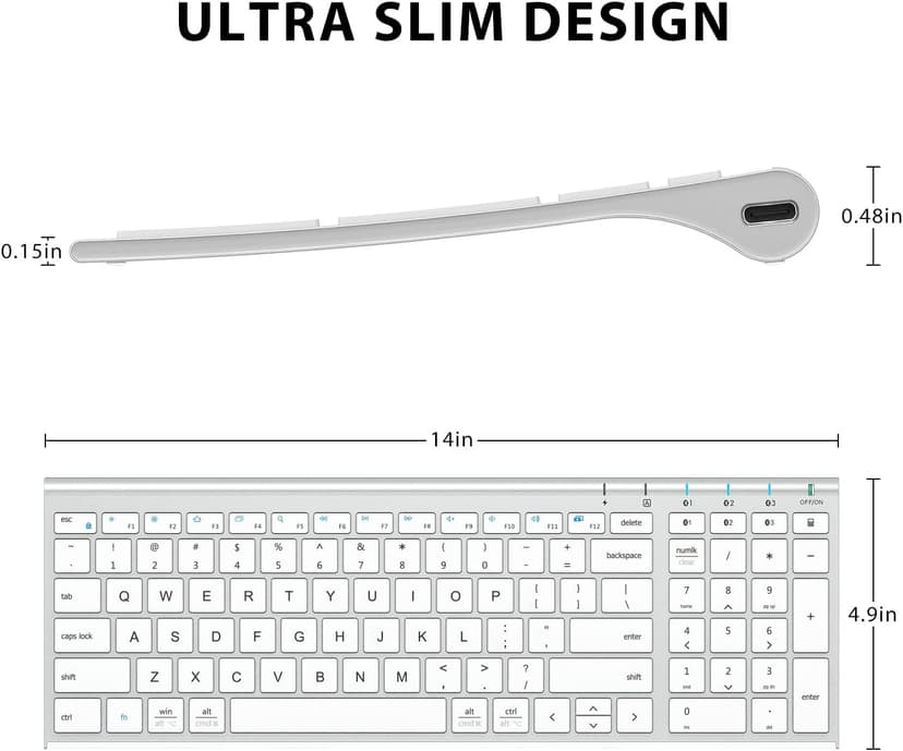 iClever BK10 Bluetooth Keyboard, Universal Bluetooth 5.1 Wireless Keyboard with Number Pad, Ergonomic Design, Multi-Device Compatibility, Stable Connection for Mac, iPad, iPhone, Android, Windows