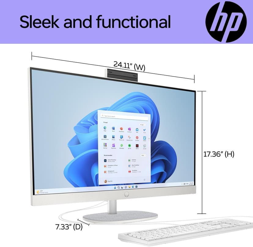 HP 27 i7 Business All in One Desktop, 27" FHD, Intel i7-1355U, 64GB RAM, 2TB SSD, Wired Keyboard & Mouse, IR Camera, HDMI, Wi-Fi 6, Windows 11 Pro, White with ADATA 512 External SSD Bundle