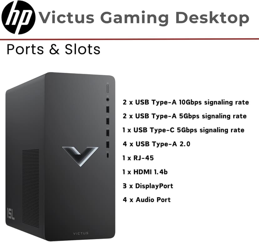 HP Victus 15L i7 RTX 4060 Premium Gaming Desktop, Intel i7-14700F (Beats i9-12900F), GeForce RTX 4060, 32GB RAM, 1TB SSD, RJ-45, DisplayPort, Wi-Fi 6, W11P, Black Bundle with Adata 512 External SSD
