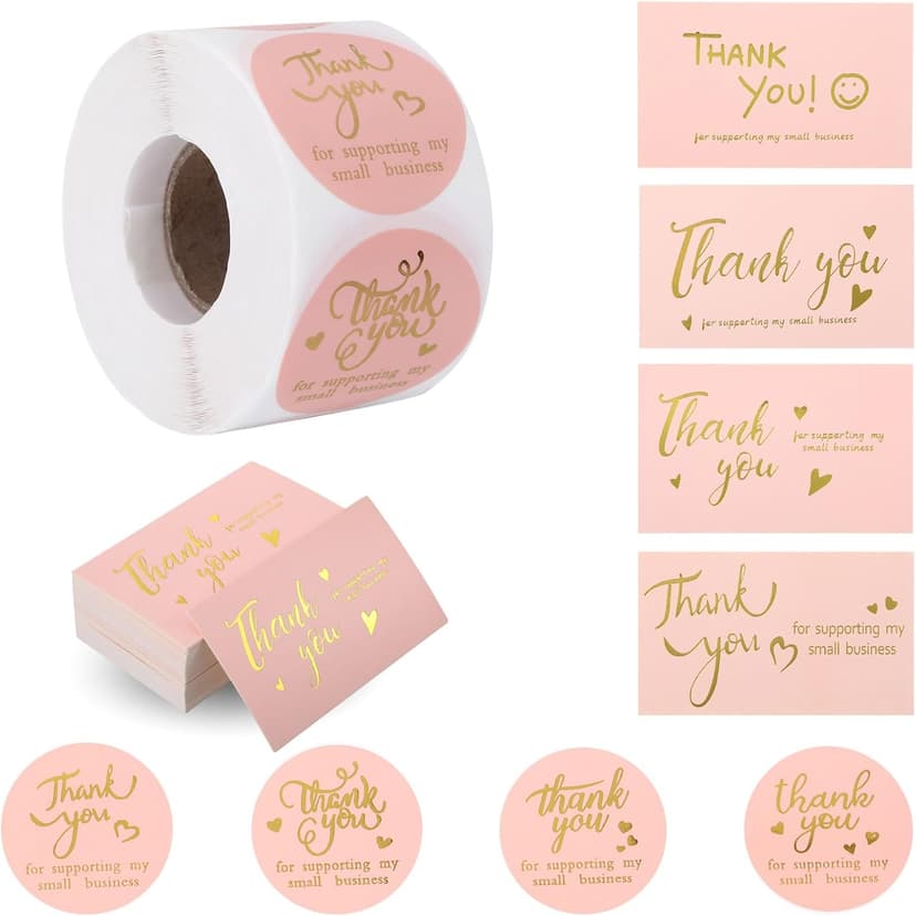 600 Pcs Thank You Cards Small Business, Thank You for Supporting My Small Business Stickers, Stickers for Your Order Retail Store Packaging Essentials Pink