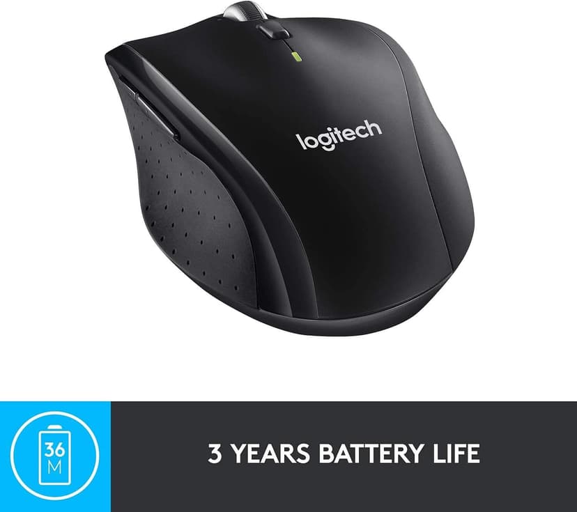 Logitech M705 Wireless Marathon Mouse for PC - Long 3 Year Battery Life, Ergonomic Shape with Hyper-Fast Scrolling and USB Unifying Receiver for Computer and Laptop - Black (Renewed)
