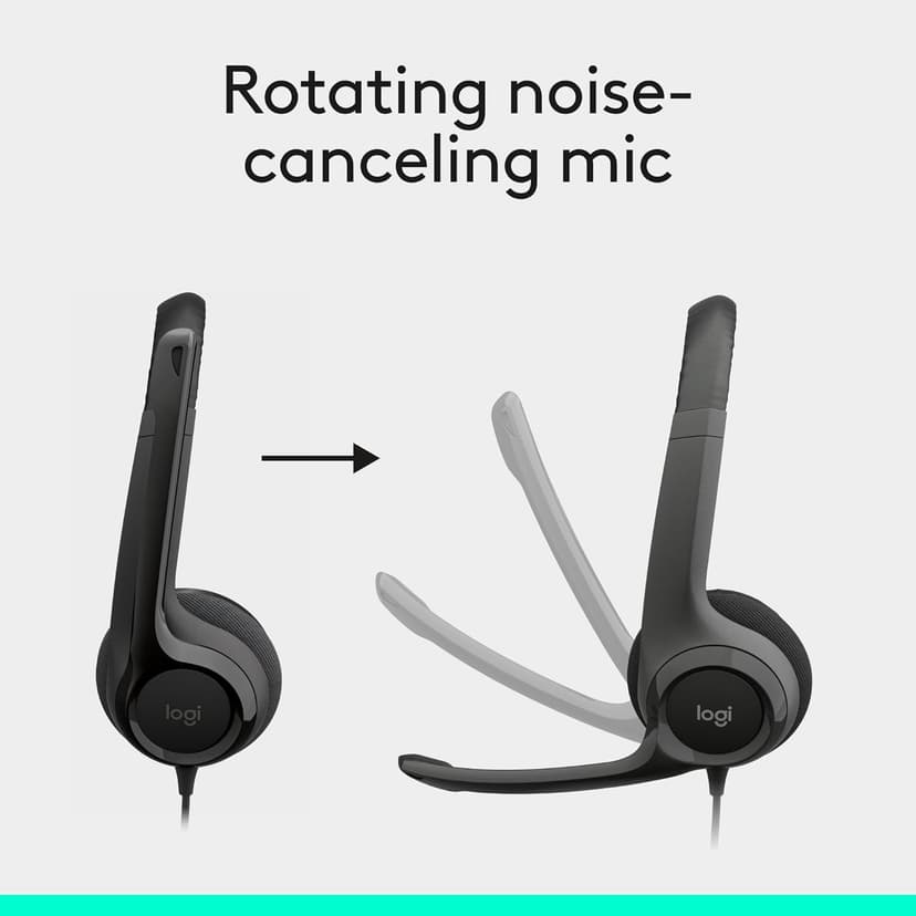 Logitech H390 Wired Headset for PC/Laptop, Stereo Headphones with Noise Cancelling Microphone, USB-A, In-Line Controls, Works with Chromebook
