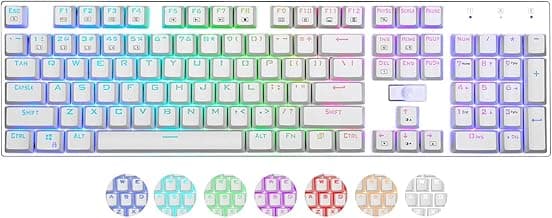 HUO JI E-Yooso Z-88 RGB Mechanical Gaming Keyboard USB Wired, Customizable RGB Backlit, Blue Switches - Clicky, Metal Panel, 104 Keys for Mac, PC, Silver+White