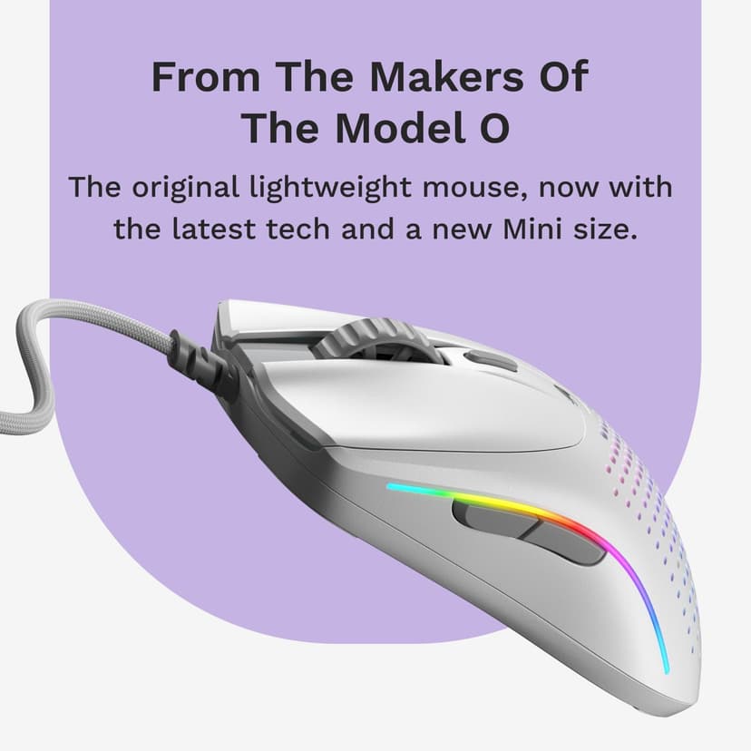Glorious Model O 2 Mini Wired Gaming Mouse: Superlight 49g, 26K Optical Sensor, Motion Sync, 80M Clicks, 6 Programmable Buttons, Mouse for Small Hands, FPS, MMO, MOBA, Battle Royal Mouse, White