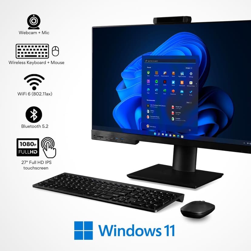 Envision 27" All-in-One Touchscreen Desktop (24-Core Intel i9-14900, 64GB RAM, 4TB NVME, WiFi 6 + BT, Windows 11 Pro, Web Cam, Type-C, Card Reader, DVD-RW, FHD, HDMI, KB/M - Business AIO Computer PC