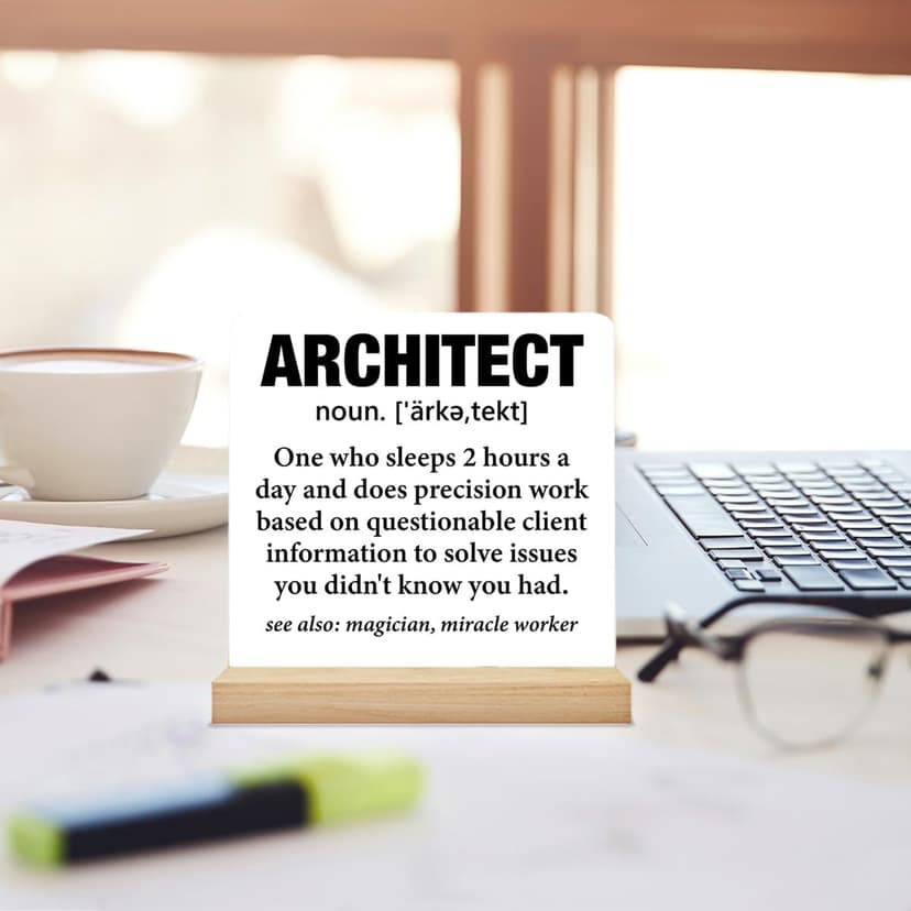 Funny Architect Gifts for Women Men, Gifts for Architects Architecture Major, Architect Definition Acrylic Desk Plaque Sign Office Home Decoration 4 x 4 Inches
