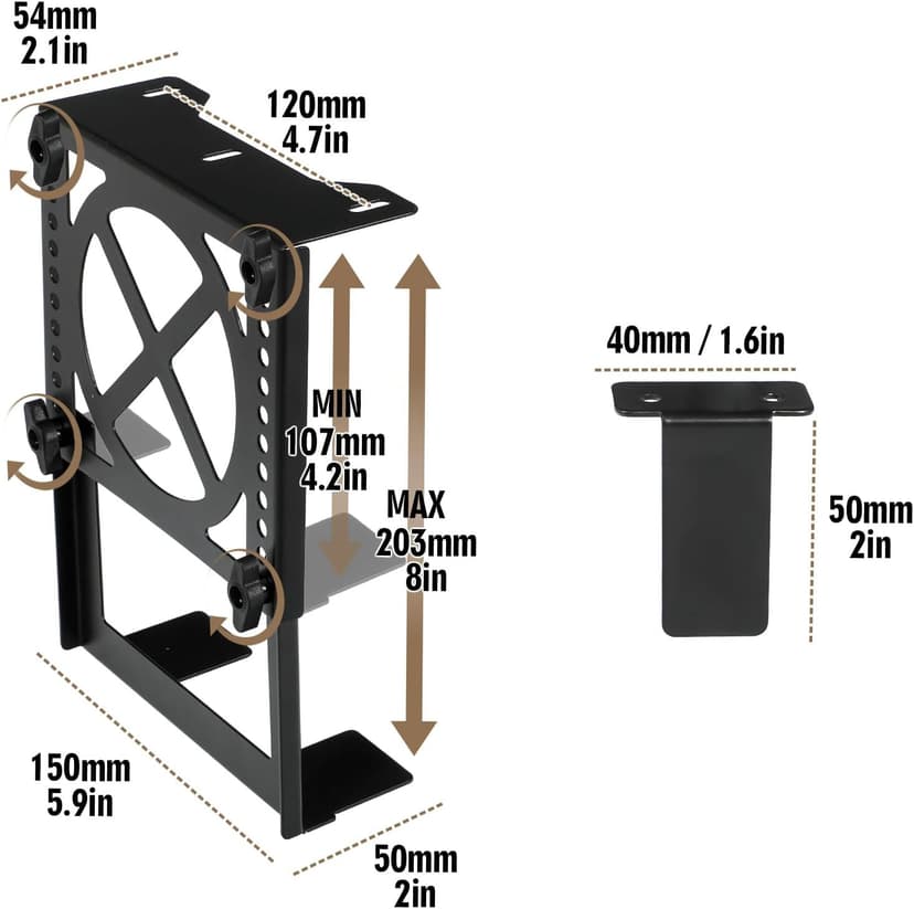 Frejia Adjustable Under Desk PC,NAS Mount Bracket Holder,Compatible with Desktop NAS,UPS,CPU,Small Form Factor Desktop Tower,Xbox Seriesx,OptiPlex7000/7010,Height 4.2-8IN
