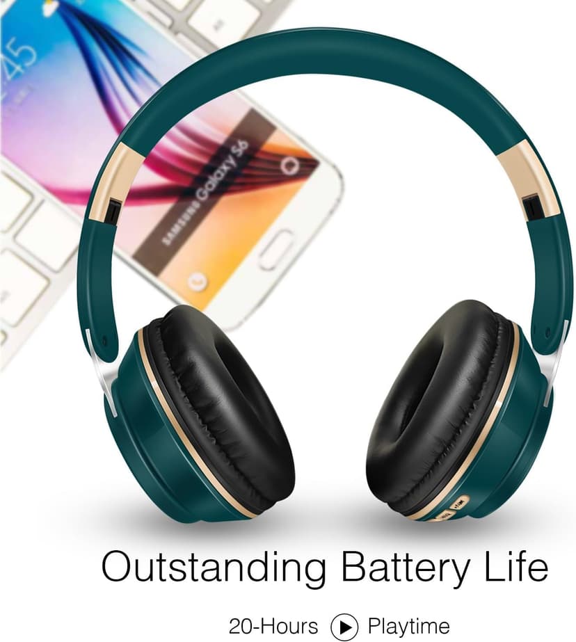 RAT TAIL Bluetooth Headset, Chat- Comfortable Over Ear Stereo Wireless Headphones with Mic, Soft Earmuffs/Foldable/SD/TF/FM Radio, 20H Playtime, Great for Music/Tour/Gym/Game/Chat (Deep Green)