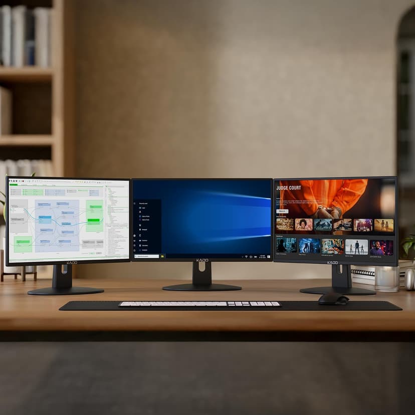 Kado Triple Monitor Setup - 3-Pack 22" 1920x1080 Computer Monitor 75Hz VESA Mount HDMI Office Gaming Hybrid Built-in Speakers (E22 Trio Series)