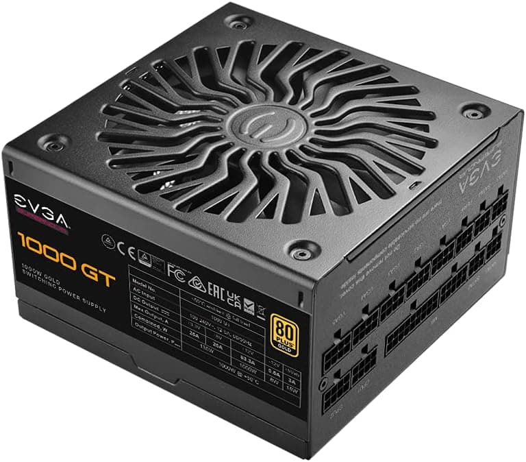 EVGA 1000 GT, 80 Plus Gold 1000W, Fully Modular, Eco Mode with FDB Fan, 100% Japanese Capacitors, 10 Year Warranty, Includes Power ON Self Tester, Compact 150mm Size, Power Supply 220-GT-1000-X1