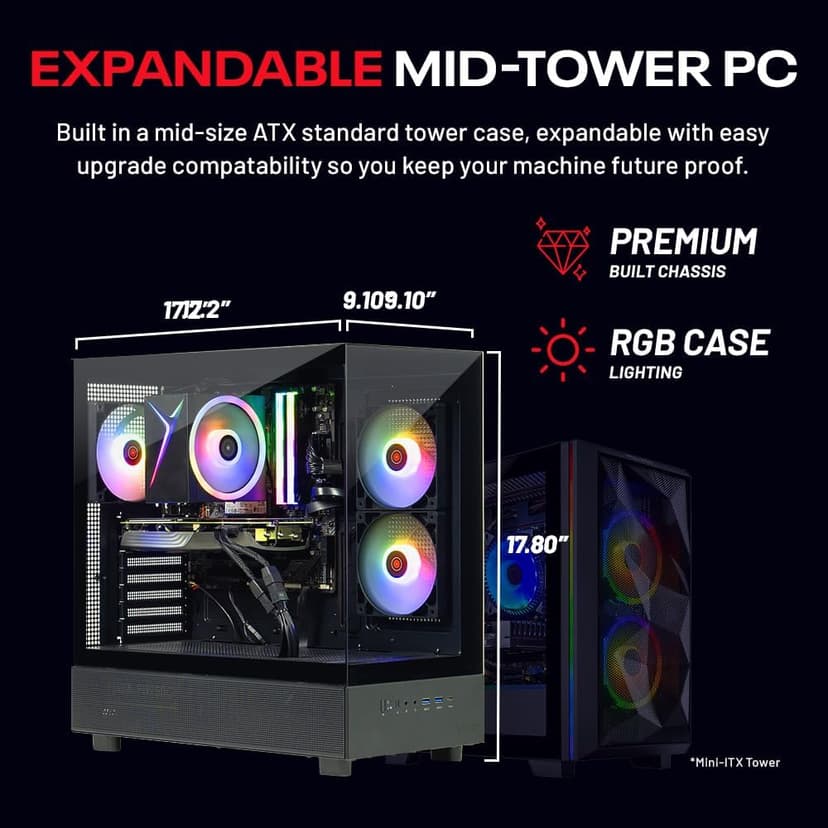 Skytech Azure Gaming PC Desktop, Ryzen 7 7700 3.8 GHz (5.3GHz Turbo), NVIDIA RTX 5060 8GB, 1TB NVMe SSD, 32GB DDR5 RAM 5200 RGB, 650W Gold PSU, Wi-Fi, Win 11