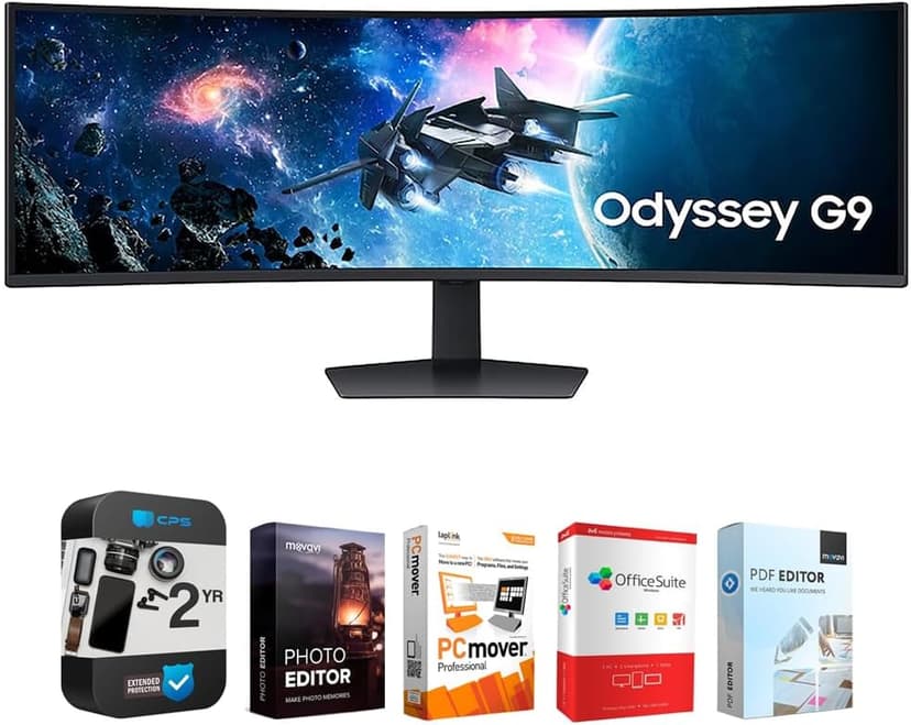 Samsung 49" Odyssey G9 G95C DQHD 240Hz DisplayHDR 1000 Curved Gaming Monitor Bundle with Tech Smart USA Elite Suite 18 Standard Editing Software Bundle + 1 Year CPS Enhanced Protection Pack
