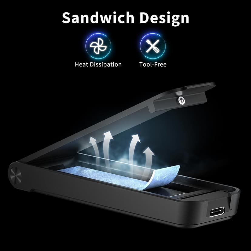 FIDECO M.2 NVMe SSD Enclosure, USB 3.2 Gen 2 to PCIe NVMe Adapter, Sandwich Style Design, Tool-Free Installation, Support UASP and Trim