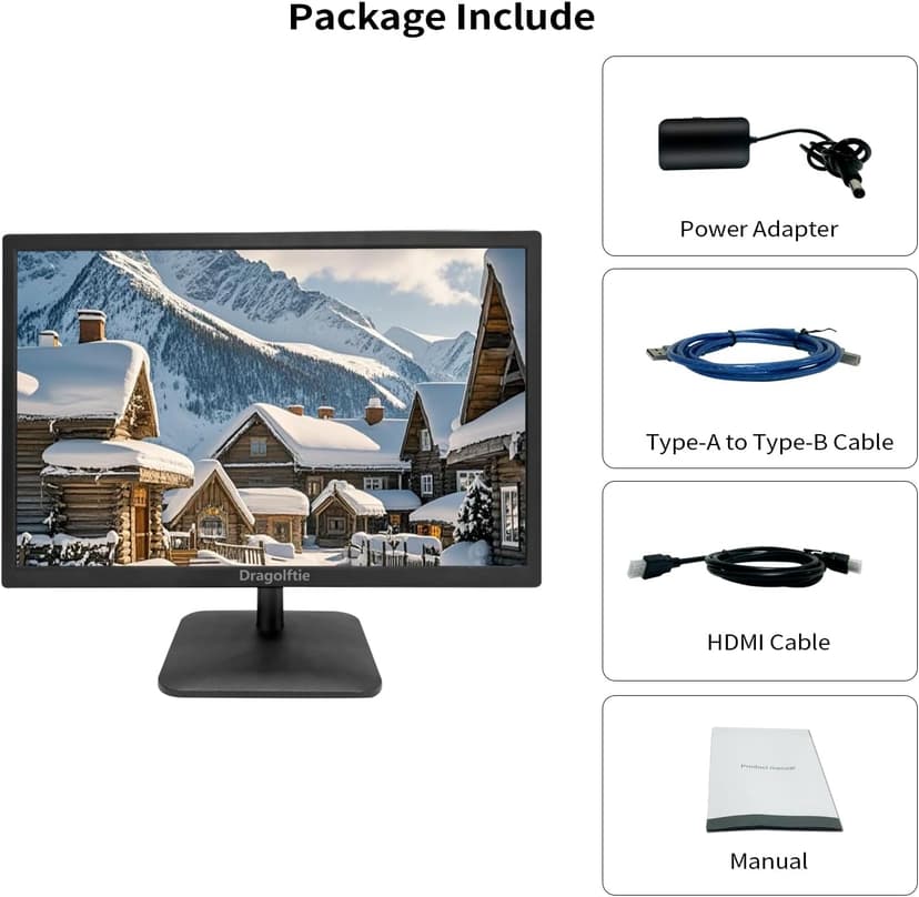 19 Inch Touchscreen Monitor HD 1440x900P, Built-in Speakers, VESA, TN Panel Desktop PC Touch Screen Monitor with HDMI & VGA & Type-B Ports, Low-blue Light Computer Touch Display, 60Hz, Black