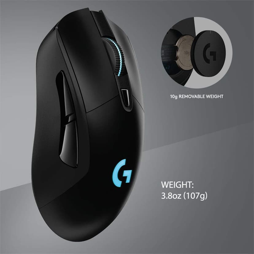 Logitech G703 Lightspeed Wireless Gaming Mouse W/Hero 25K Sensor, PowerPlay Compatible, Lightsync RGB, Lightweight 95G+10G Optional, 100-25, 600 DPI, Rubber Side Grips - Black