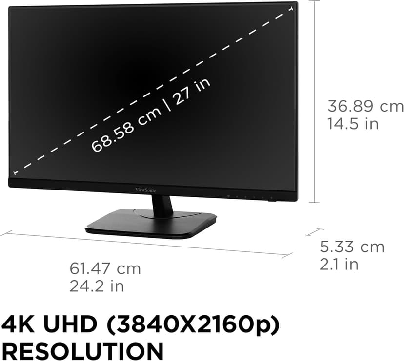 ViewSonic VA2756-4K-MHD 27 Inch IPS 4K Monitor with Ultra-Thin Bezels, HDMI and DisplayPort Inputs for Home and Office