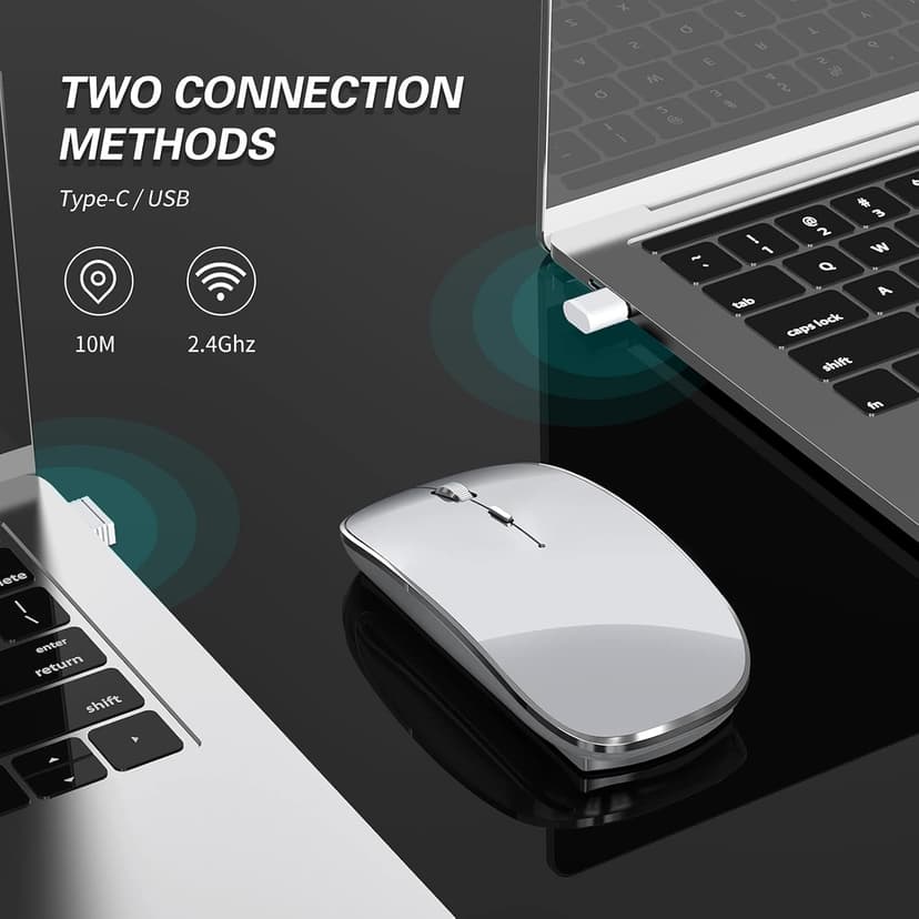 Wireless Mouse Chargeable Portable Silent USB and Type-C Dual Mode Wireless Mouse 3 Adjustable DPI for Laptop, Mac, Android, PC (Q23S Black) (Grey)