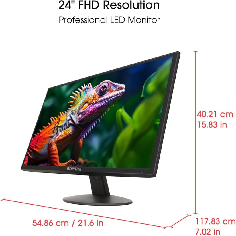 Sceptre 24-inch Professional Thin 1080p LED Monitor 99% sRGB 2x HDMI VGA Build-in Speakers, Machine Black (E248W-19203R Series)