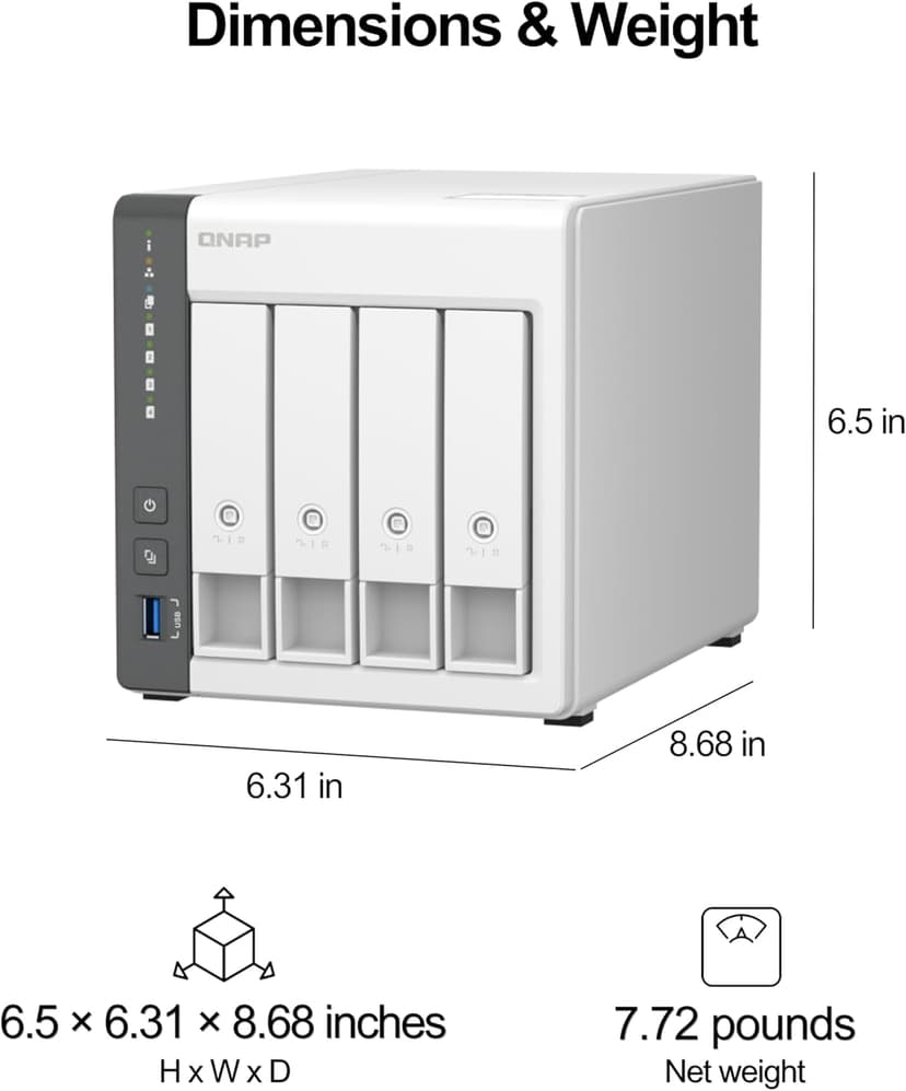 QNAP TS-433-4G-US 4 Bay NAS with Quad-core Processor, 4 GB DDR4 RAM and 2.5GbE Network (Diskless)
