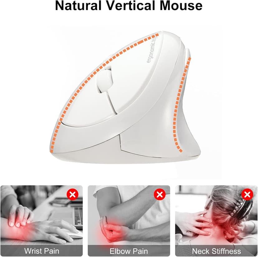 SANWA 2.4G Wireless Ergonomic Mouse White, Vertical Optical Ergo Mouse Small Hands, Cordless Mice for Wrist Pain, 800/1200/1600 DPI, 5 Buttons, Compatible Mac, Windows, PC, Desktop