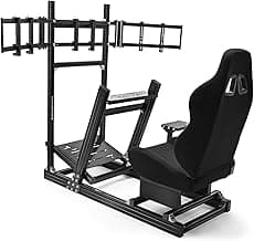 Supllueer 8040 Aluminum Racing Simulator Cockpit with 3 Monitor Stand and Black Seat,Universal and adjustable Cockpit, Compatible with Logitech/Thrustmaster/Fanatec/Moza Direct Drive Motors Wheels