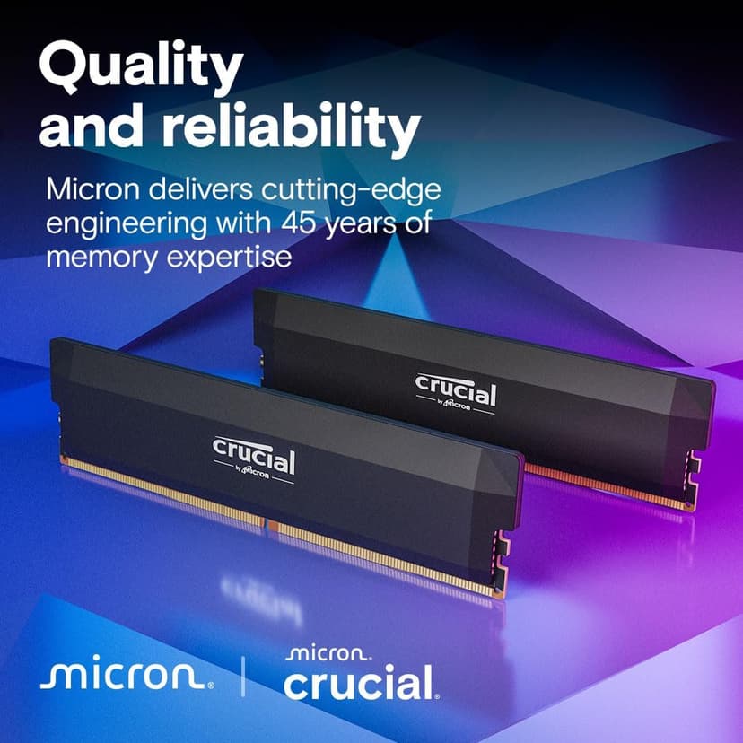 Crucial Pro 32GB DDR5 RAM Kit (2x16GB),CL36 6000MHz, Overclocking Desktop Gaming Memory, Intel XMP 3.0 & AMD Expo Compatible, Black - CP2K16G60C36U5B