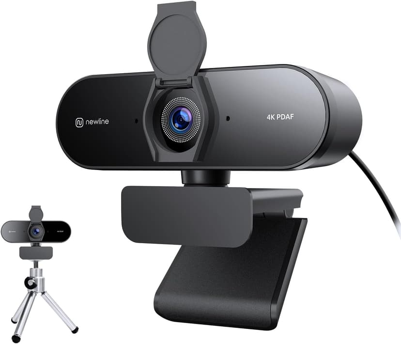 4K Webcam for PC with Tripod, PDAF Autofocus, 1080P@60FPS, 79° FOV, Low Distortion, 2 Noise Reduction Mics, Privacy Cover, Plug&Play, PC Camera for Skype, Teams, Zoom, NewEye 62 Kit