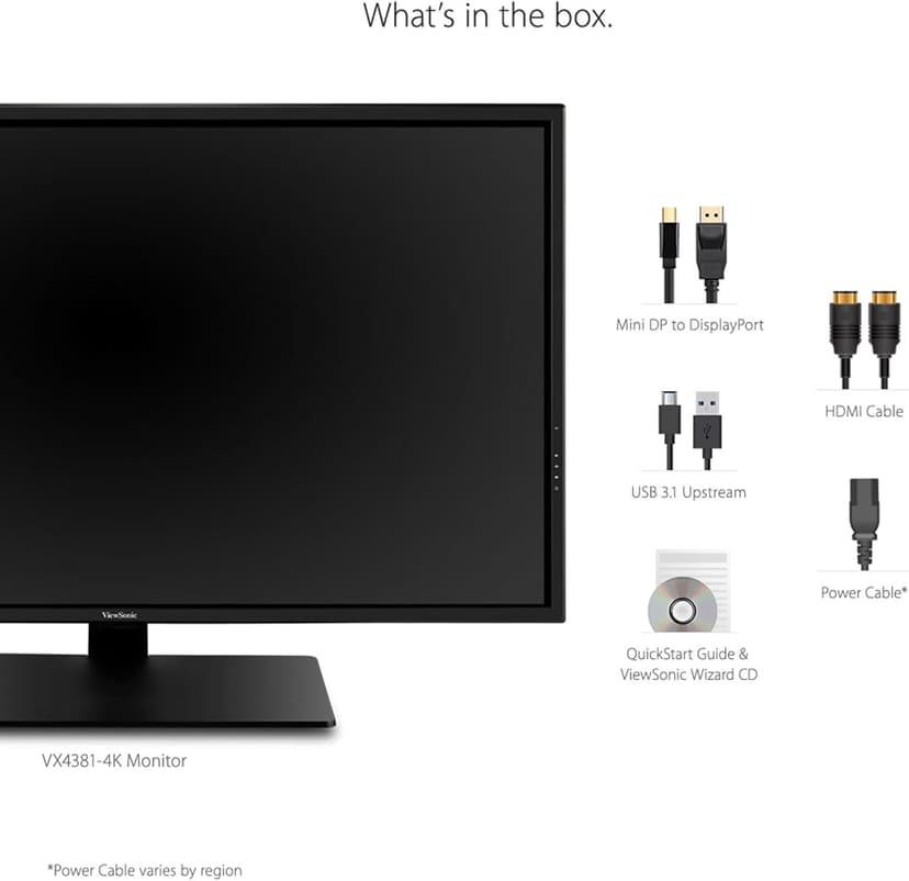 ViewSonic VX4381-4K 43 Inch Ultra HD MVA 4K Monitor Widescreen with HDR10 Support, Eye Care, HDMI, USB, DisplayPort for Home and Office, Black